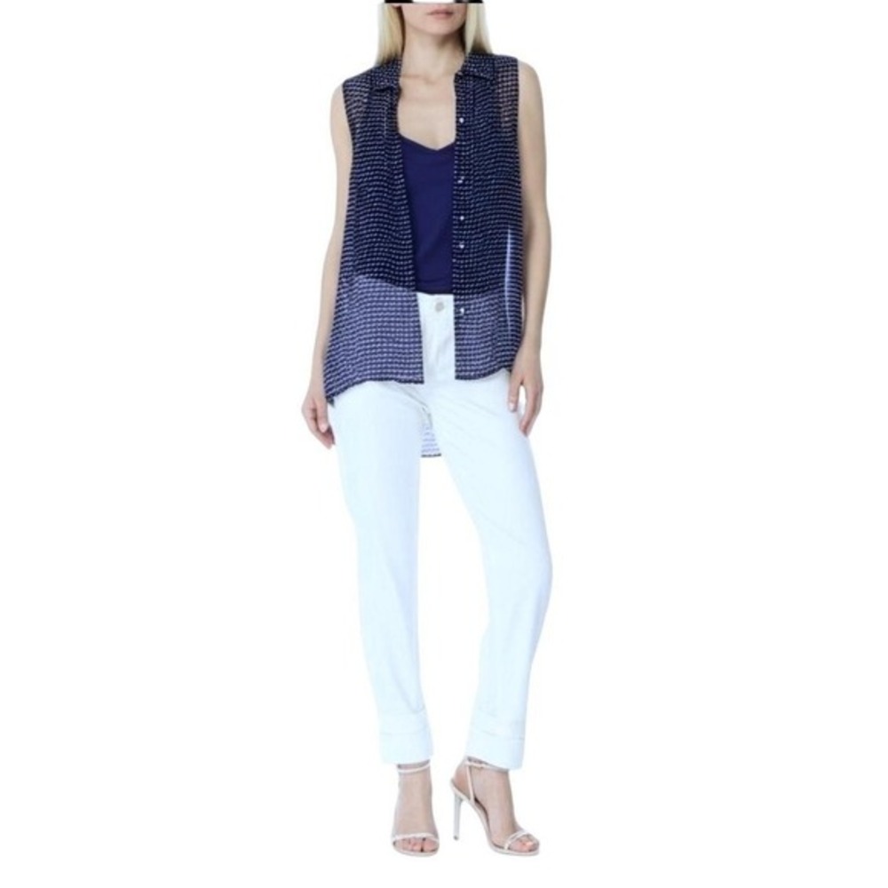 Liz Claiborne Womens Navy Blue White Stars 2Pc Sheer Blouse Tank Top Size M‎